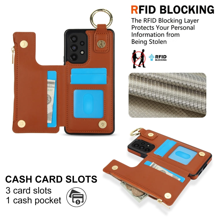 For Samsung Galaxy A73 4G / 5G RFlD Anti-theft Double Buckle Ring Zipper Card Phone Case