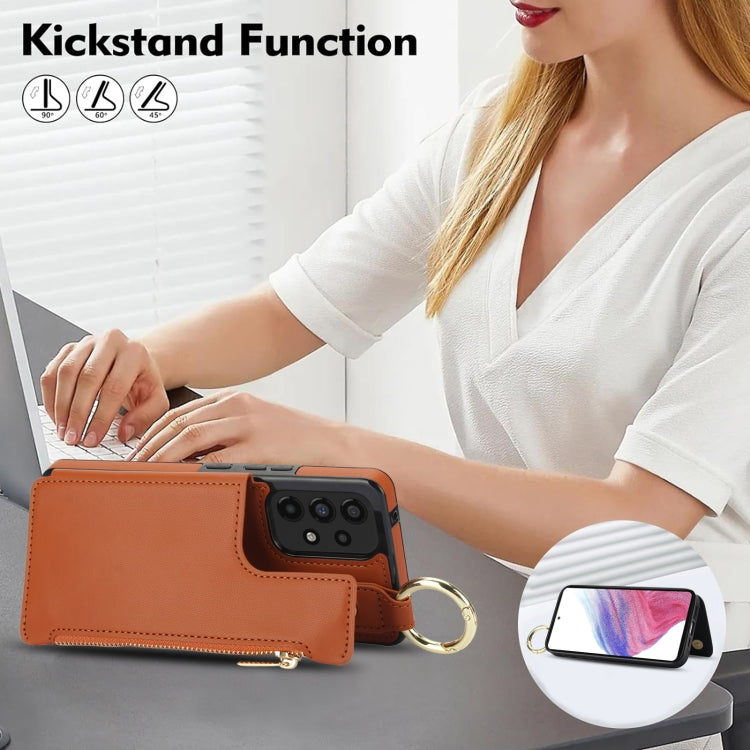 For Samsung Galaxy A73 4G / 5G RFlD Anti-theft Double Buckle Ring Zipper Card Phone Case