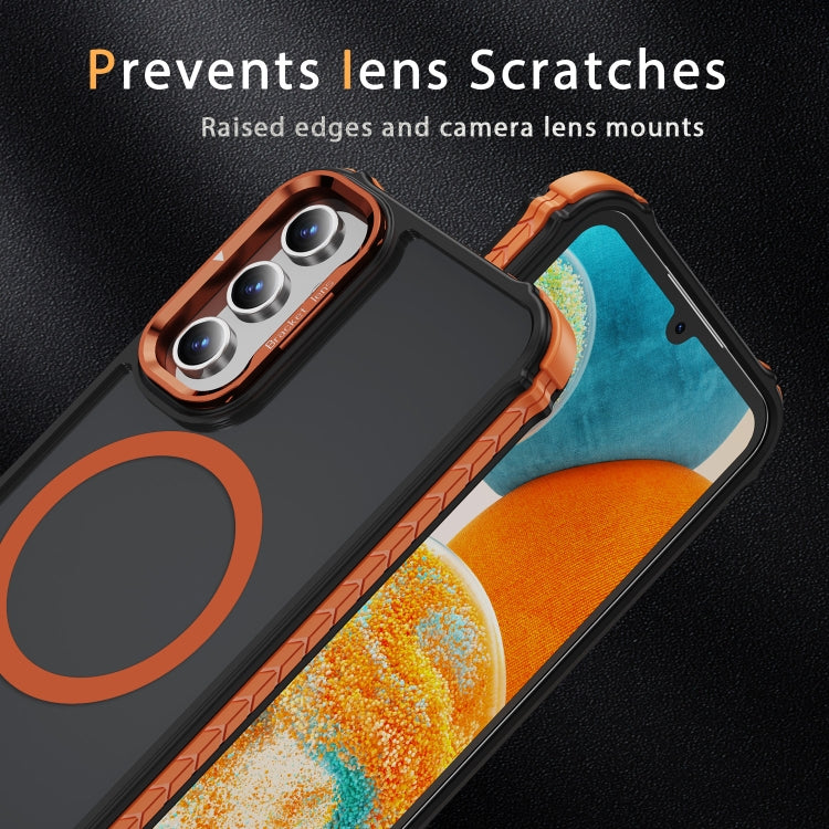 For Samsung Galaxy A15 Rainbow Series Skin Feel MagSafe Lens Holder Phone Case