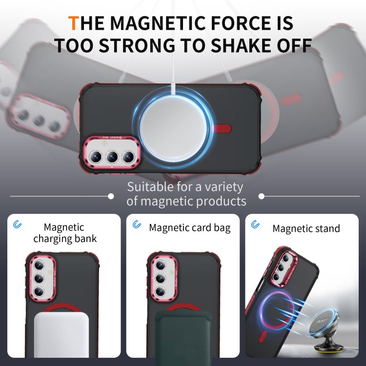For Samsung Galaxy A15 Rainbow Series Skin Feel MagSafe Lens Holder Phone Case