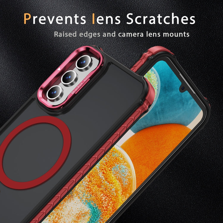 For Samsung Galaxy A15 Rainbow Series Skin Feel MagSafe Lens Holder Phone Case