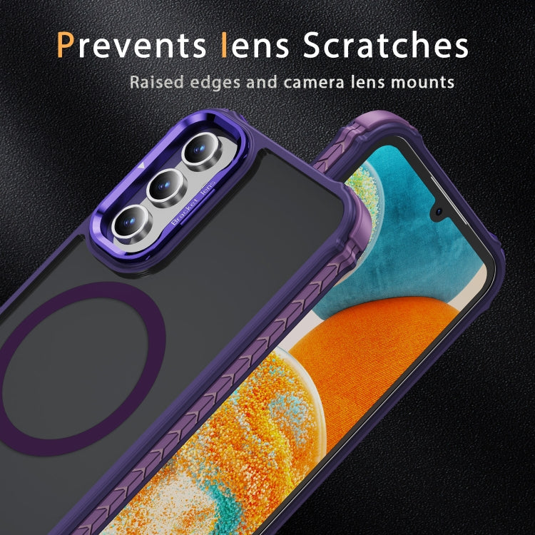 For Samsung Galaxy A15 Rainbow Series Skin Feel MagSafe Lens Holder Phone Case