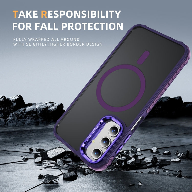 For Samsung Galaxy A15 Rainbow Series Skin Feel MagSafe Lens Holder Phone Case