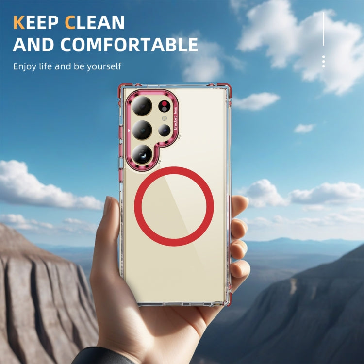 For Samsung Galaxy S24 Ultra 5G Rainbow Series Transparent MagSafe Lens Holder Phone Case