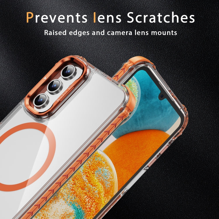 For Samsung Galaxy A15 Rainbow Series Transparent MagSafe Lens Holder Phone Case