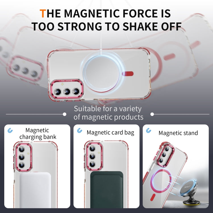 For Samsung Galaxy A15 Rainbow Series Transparent MagSafe Lens Holder Phone Case