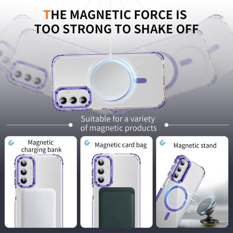 For Samsung Galaxy A15 Rainbow Series Transparent MagSafe Lens Holder Phone Case