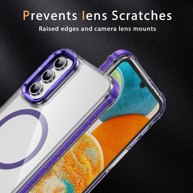 For Samsung Galaxy A15 Rainbow Series Transparent MagSafe Lens Holder Phone Case