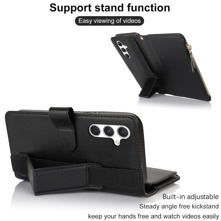 For Samsung Galaxy A15 Wristband Holder Zipper Purse RFID Leather Phone Case