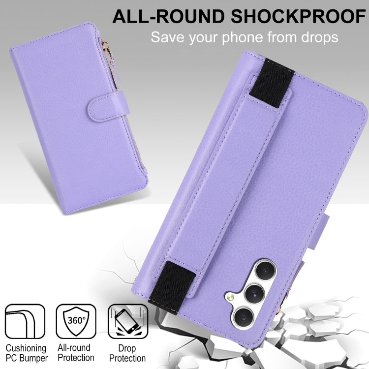 For Samsung Galaxy A15 Wristband Holder Zipper Purse RFID Leather Phone Case
