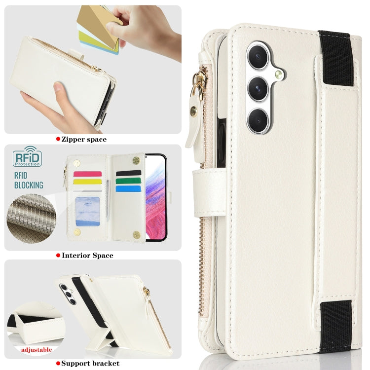 For Samsung Galaxy A15 Wristband Holder Zipper Purse RFID Leather Phone Case