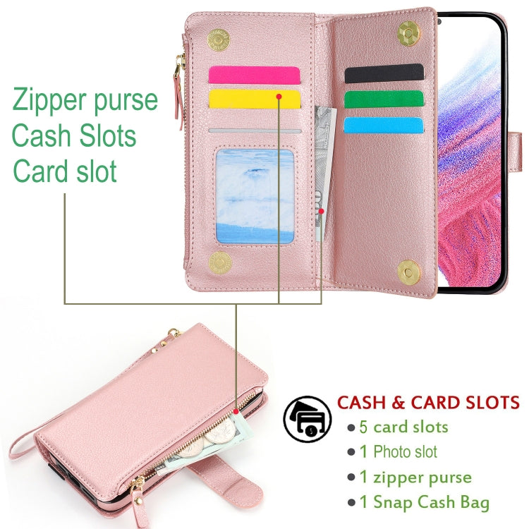 For Samsung Galaxy A14 Wristband Holder Zipper Purse RFID Leather Phone Case