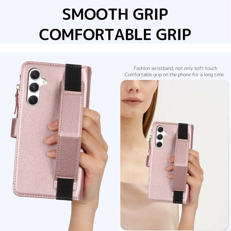 For Samsung Galaxy A14 Wristband Holder Zipper Purse RFID Leather Phone Case