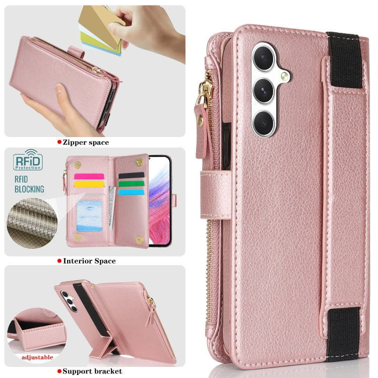 For Samsung Galaxy A14 Wristband Holder Zipper Purse RFID Leather Phone Case