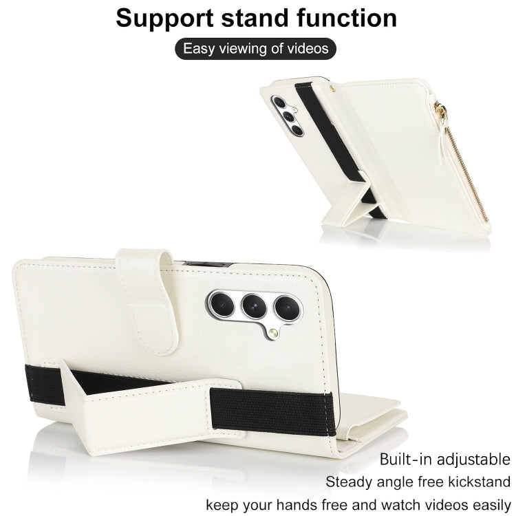 For Samsung Galaxy A14 Wristband Holder Zipper Purse RFID Leather Phone Case