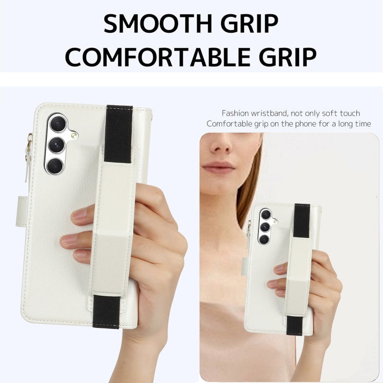 For Samsung Galaxy A14 Wristband Holder Zipper Purse RFID Leather Phone Case