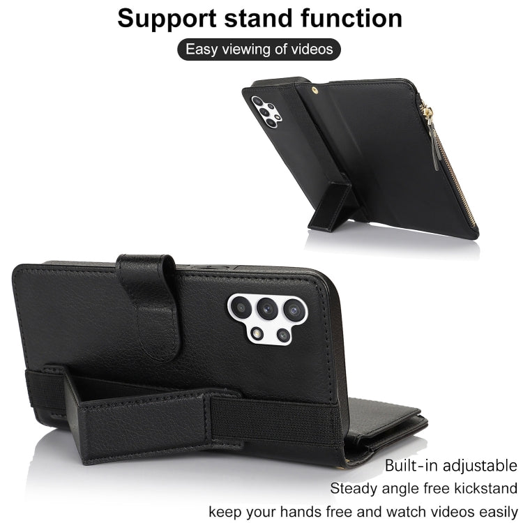 For Samsung Galaxy A13 5G / 4G Wristband Holder Zipper Purse RFID Leather Phone Case