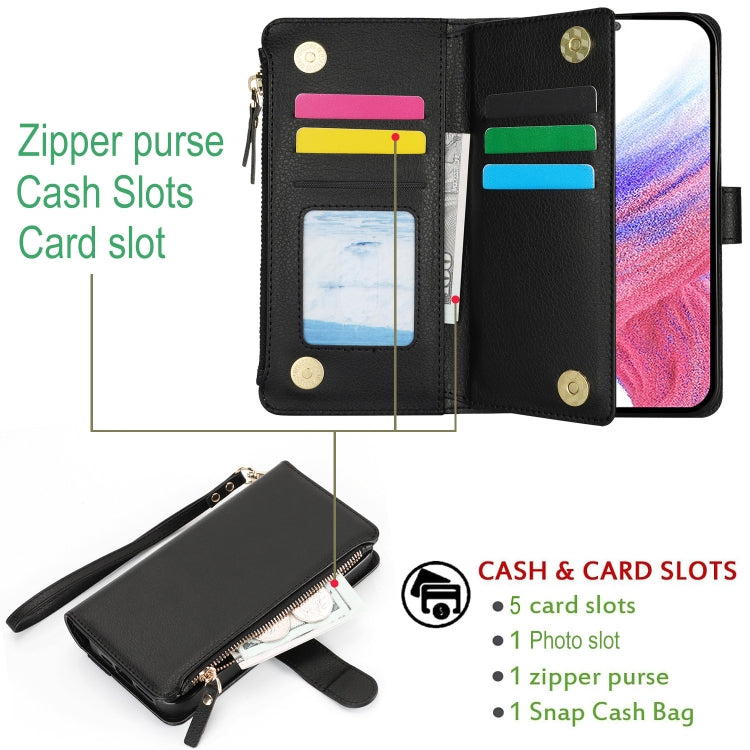 For Samsung Galaxy A13 5G / 4G Wristband Holder Zipper Purse RFID Leather Phone Case