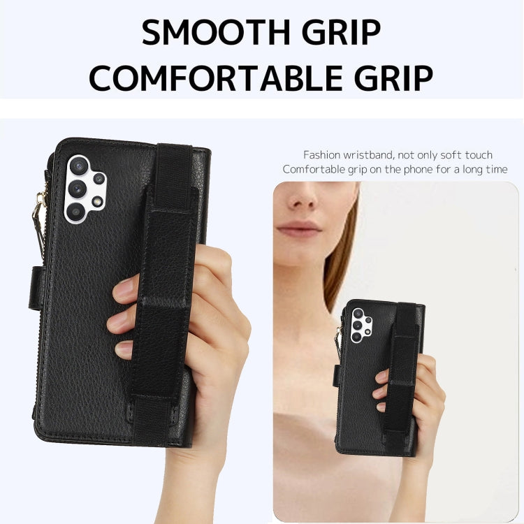For Samsung Galaxy A13 5G / 4G Wristband Holder Zipper Purse RFID Leather Phone Case