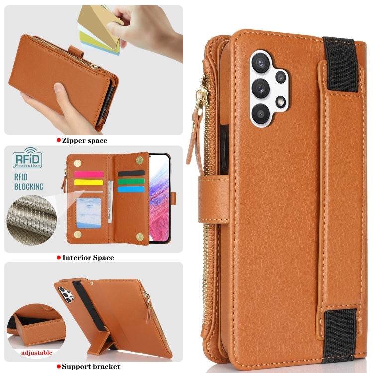 For Samsung Galaxy A13 5G / 4G Wristband Holder Zipper Purse RFID Leather Phone Case