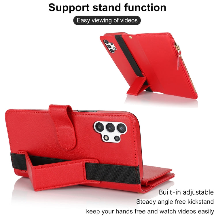 For Samsung Galaxy A13 5G / 4G Wristband Holder Zipper Purse RFID Leather Phone Case