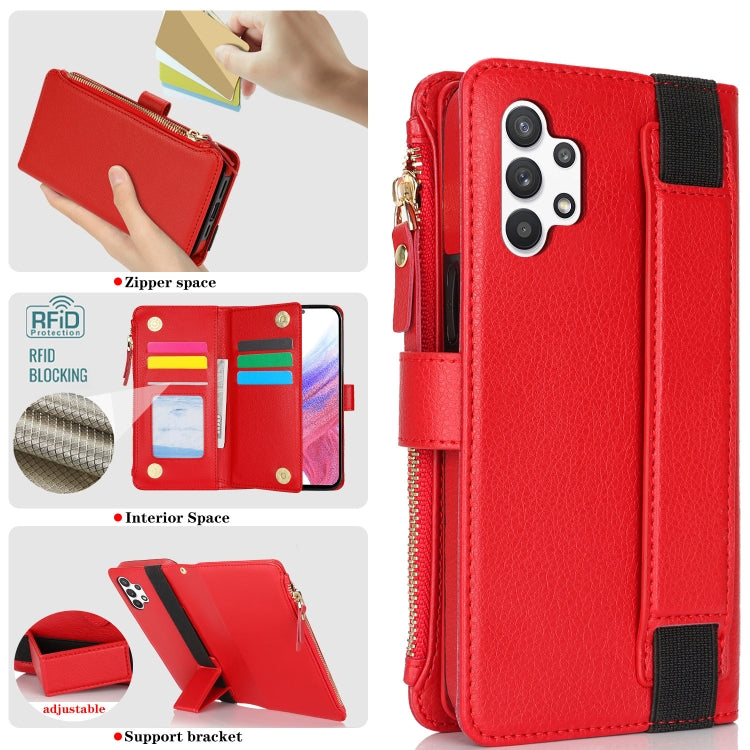 For Samsung Galaxy A13 5G / 4G Wristband Holder Zipper Purse RFID Leather Phone Case
