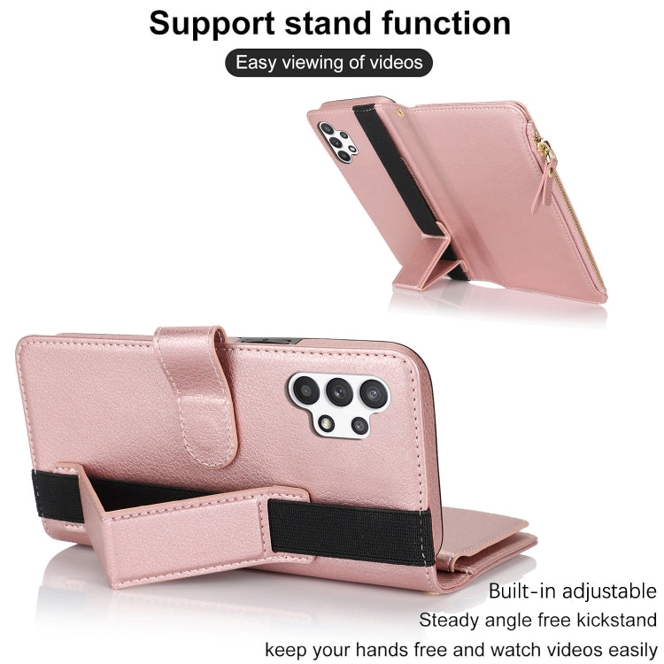 For Samsung Galaxy A13 5G / 4G Wristband Holder Zipper Purse RFID Leather Phone Case