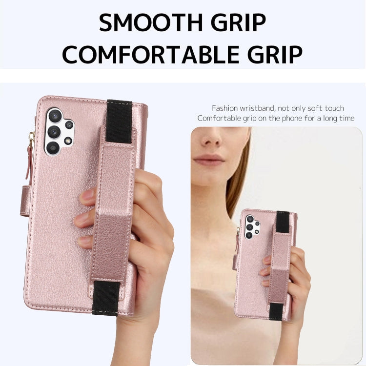 For Samsung Galaxy A13 5G / 4G Wristband Holder Zipper Purse RFID Leather Phone Case