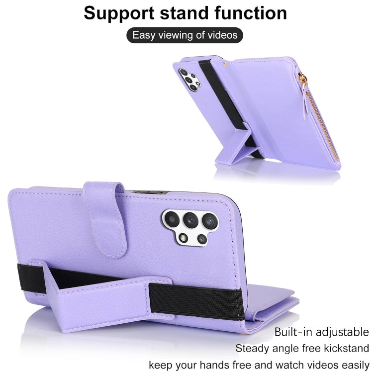 For Samsung Galaxy A13 5G / 4G Wristband Holder Zipper Purse RFID Leather Phone Case