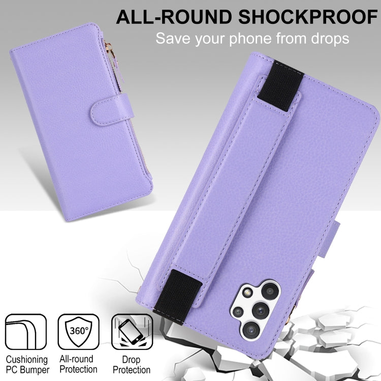 For Samsung Galaxy A13 5G / 4G Wristband Holder Zipper Purse RFID Leather Phone Case