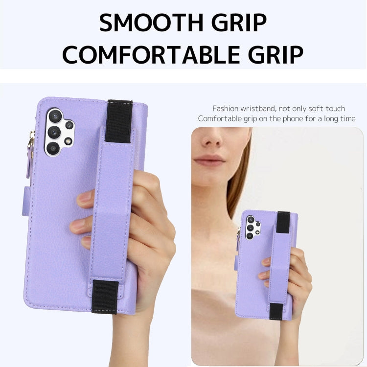 For Samsung Galaxy A13 5G / 4G Wristband Holder Zipper Purse RFID Leather Phone Case