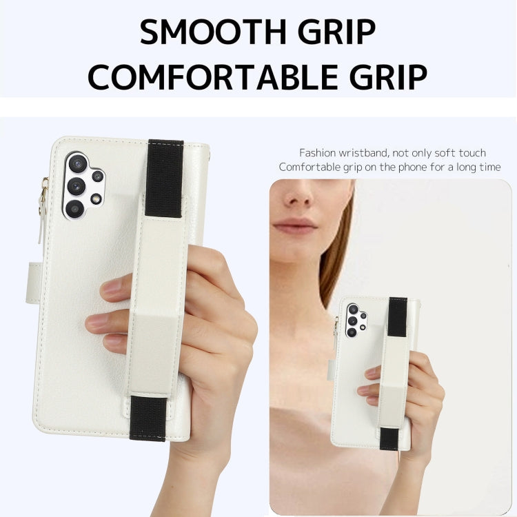 For Samsung Galaxy A13 5G / 4G Wristband Holder Zipper Purse RFID Leather Phone Case