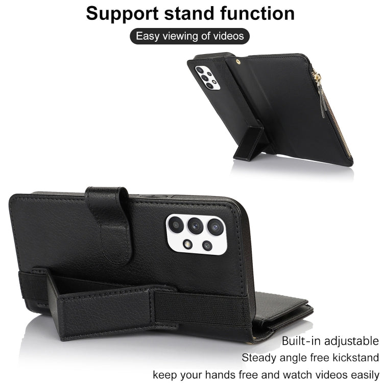 For Samsung Galaxy A52 Wristband Holder Zipper Purse RFID Leather Phone Case