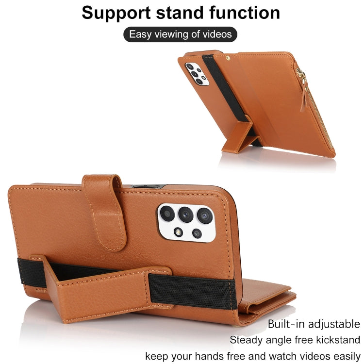 For Samsung Galaxy A52 Wristband Holder Zipper Purse RFID Leather Phone Case