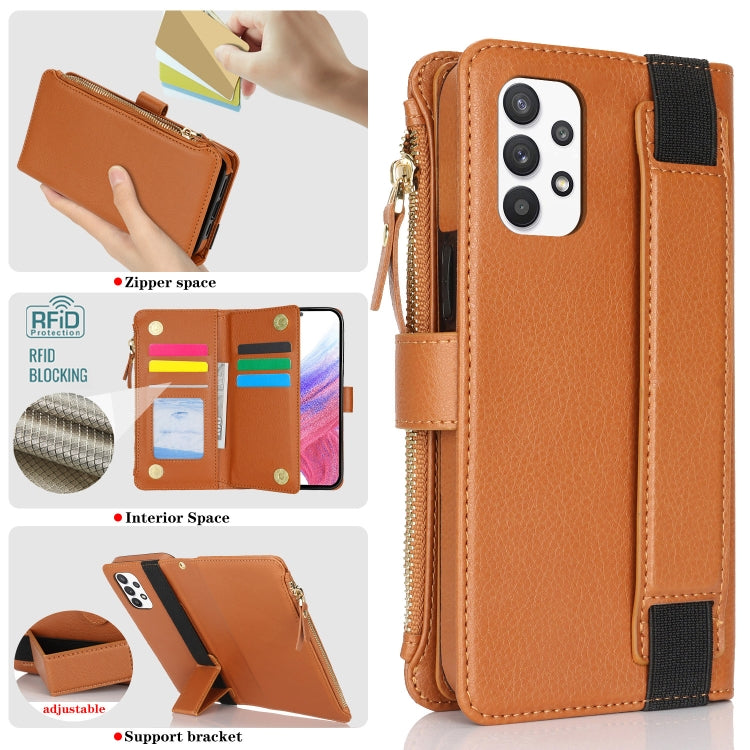 For Samsung Galaxy A52 Wristband Holder Zipper Purse RFID Leather Phone Case