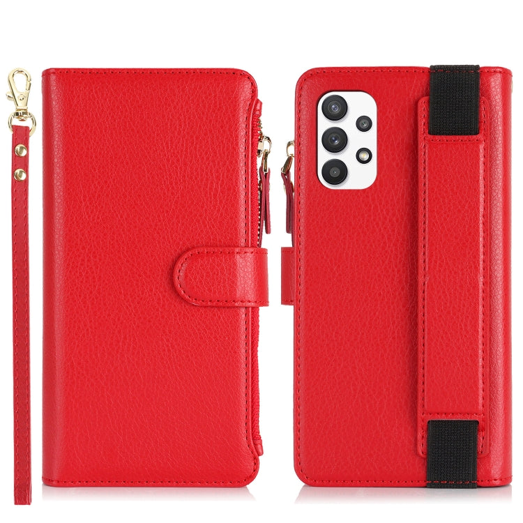 For Samsung Galaxy A52 Wristband Holder Zipper Purse RFID Leather Phone Case