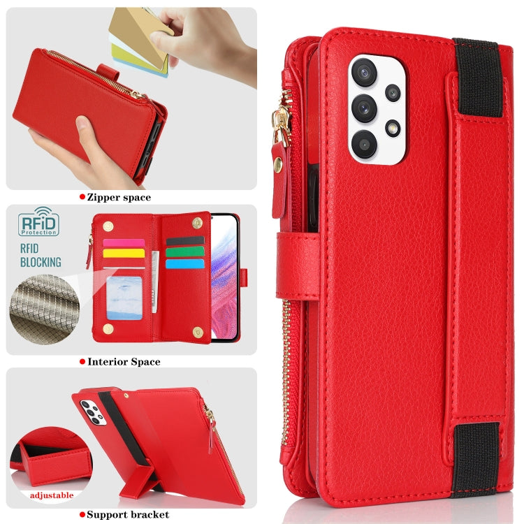For Samsung Galaxy A52 Wristband Holder Zipper Purse RFID Leather Phone Case