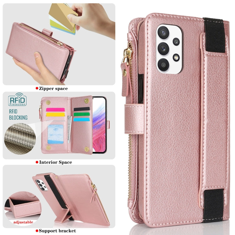 For Samsung Galaxy A52 Wristband Holder Zipper Purse RFID Leather Phone Case