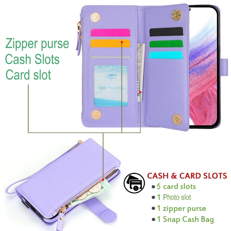 For Samsung Galaxy A52 Wristband Holder Zipper Purse RFID Leather Phone Case
