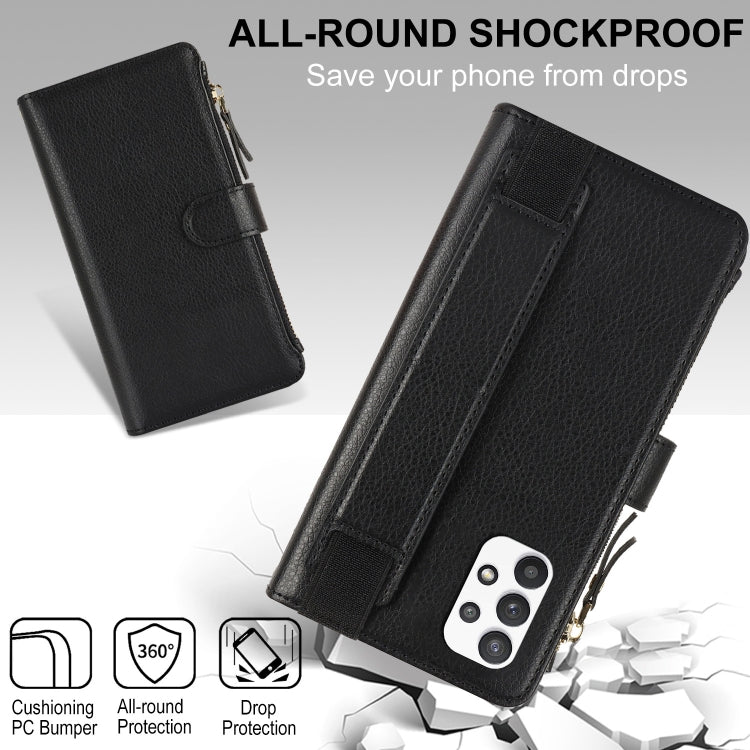 For Samsung Galaxy A53 Wristband Holder Zipper Purse RFID Leather Phone Case