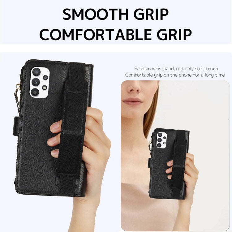 For Samsung Galaxy A53 Wristband Holder Zipper Purse RFID Leather Phone Case