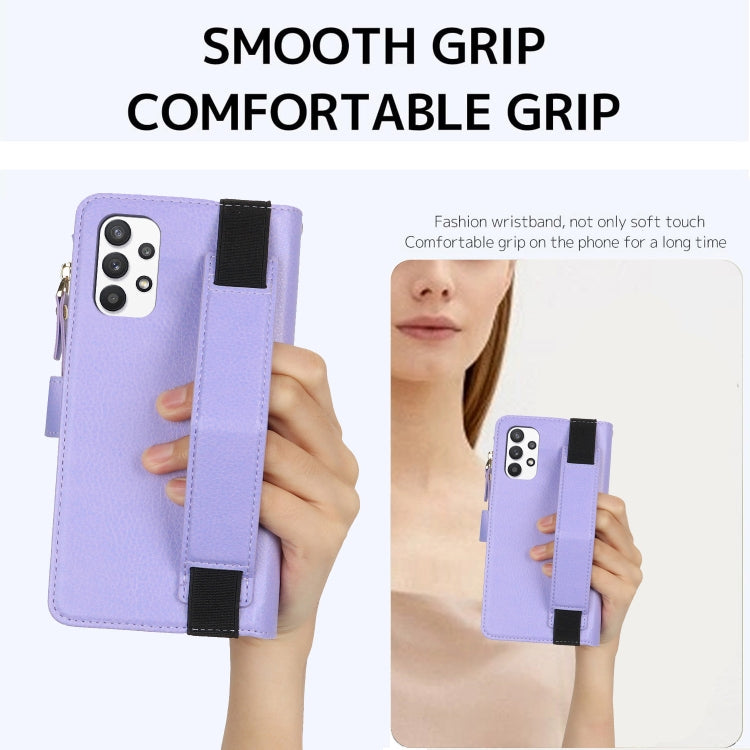 For Samsung Galaxy A53 Wristband Holder Zipper Purse RFID Leather Phone Case