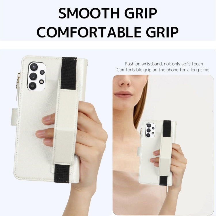 For Samsung Galaxy A53 Wristband Holder Zipper Purse RFID Leather Phone Case
