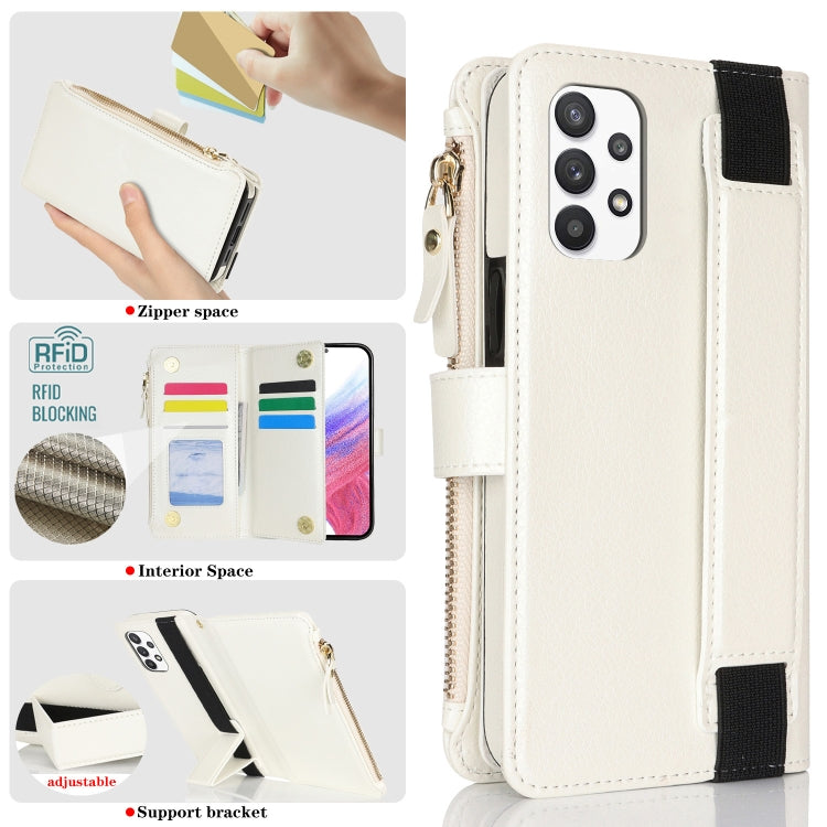 For Samsung Galaxy A53 Wristband Holder Zipper Purse RFID Leather Phone Case