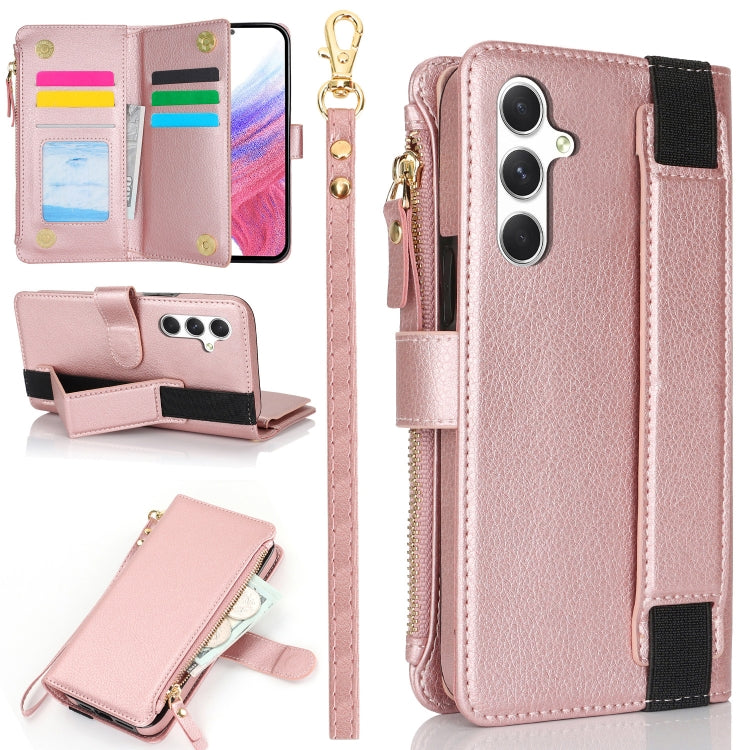 For Samsung Galaxy A54 Wristband Holder Zipper Purse RFID Leather Phone Case