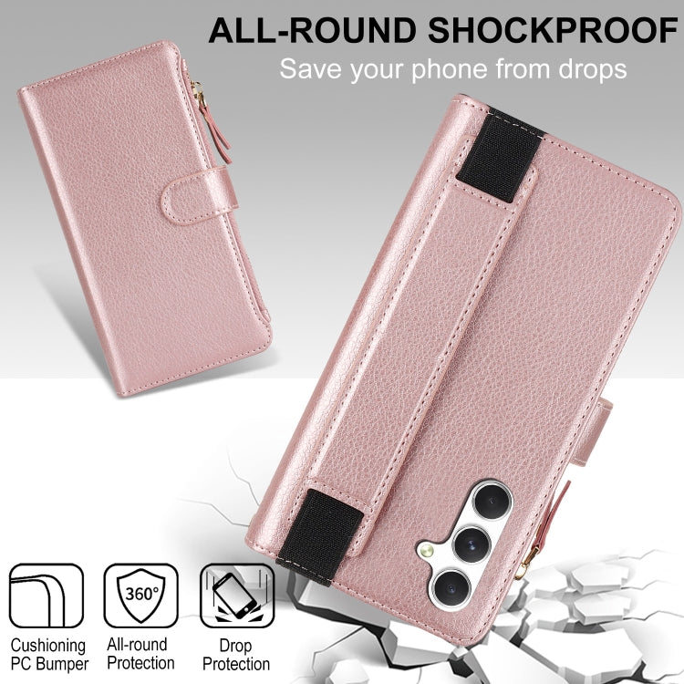 For Samsung Galaxy A54 Wristband Holder Zipper Purse RFID Leather Phone Case