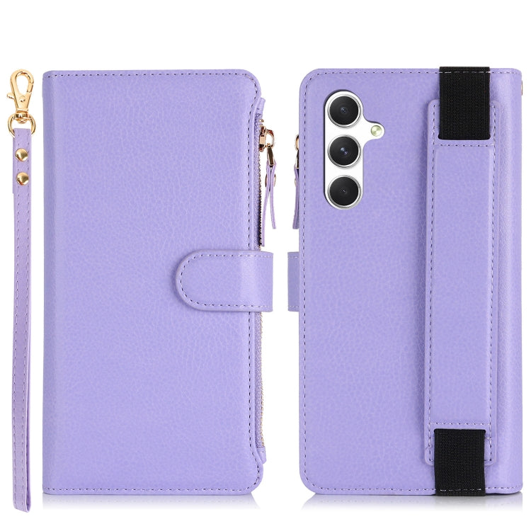For Samsung Galaxy A54 Wristband Holder Zipper Purse RFID Leather Phone Case