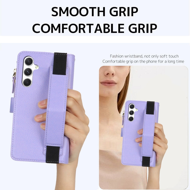 For Samsung Galaxy A54 Wristband Holder Zipper Purse RFID Leather Phone Case