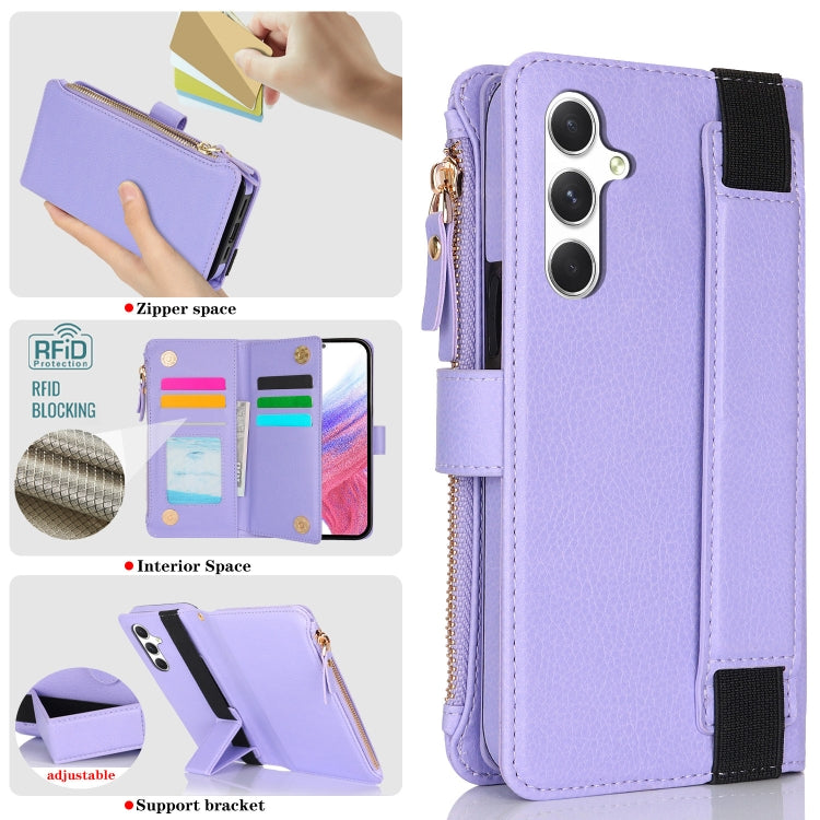 For Samsung Galaxy A54 Wristband Holder Zipper Purse RFID Leather Phone Case