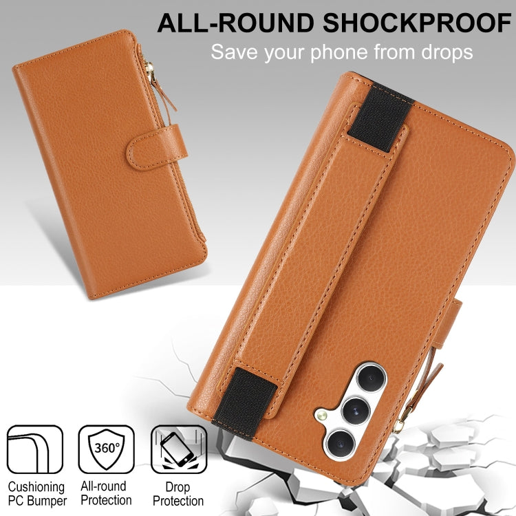 For Samsung Galaxy A55 Wristband Holder Zipper Purse RFID Leather Phone Case